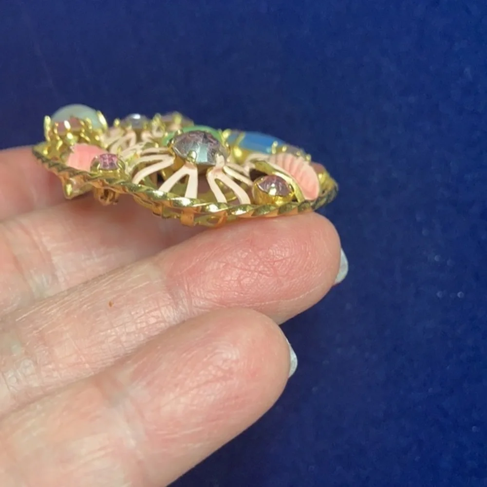 Vintage Austria pastel enamel & rhinestone brooch